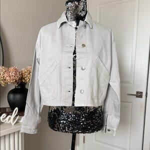 Topshop Light Gray Cropped Jean Jacket
